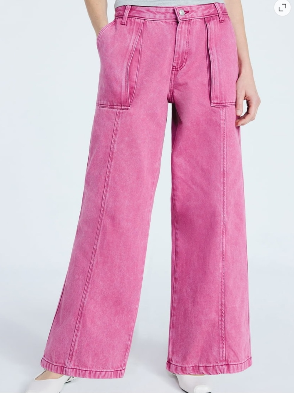 NEW Pink Wide Leg Jeans Utility Pockets Scoop Womens Size 12